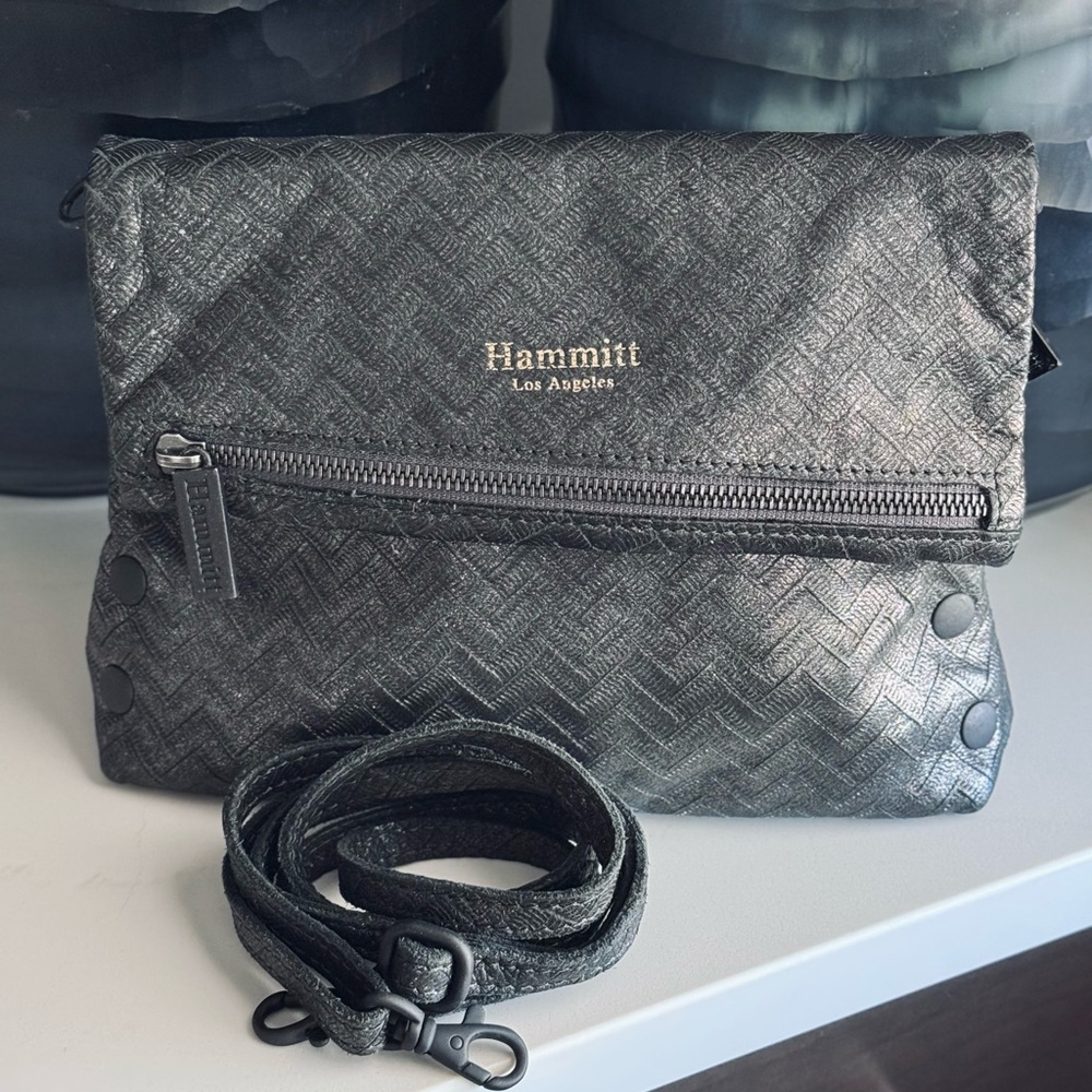 Hammitt VIP Medium Vintage Charcoal Black Chevron with Matte Black Rivets